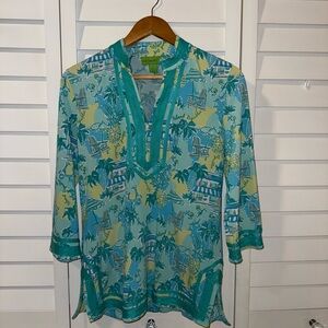 Island Republic Blue and Green Tropical Top